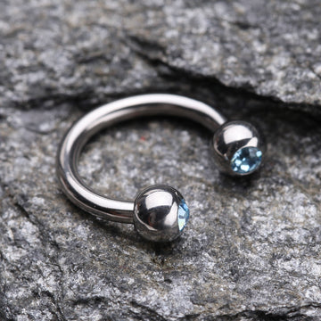 Detail View 1 of Gem Ball Steel Horseshoe Circular Barbell-Aqua